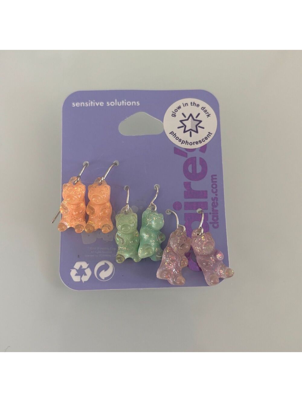 3 pairs of glow in the dark gummy bear earrings